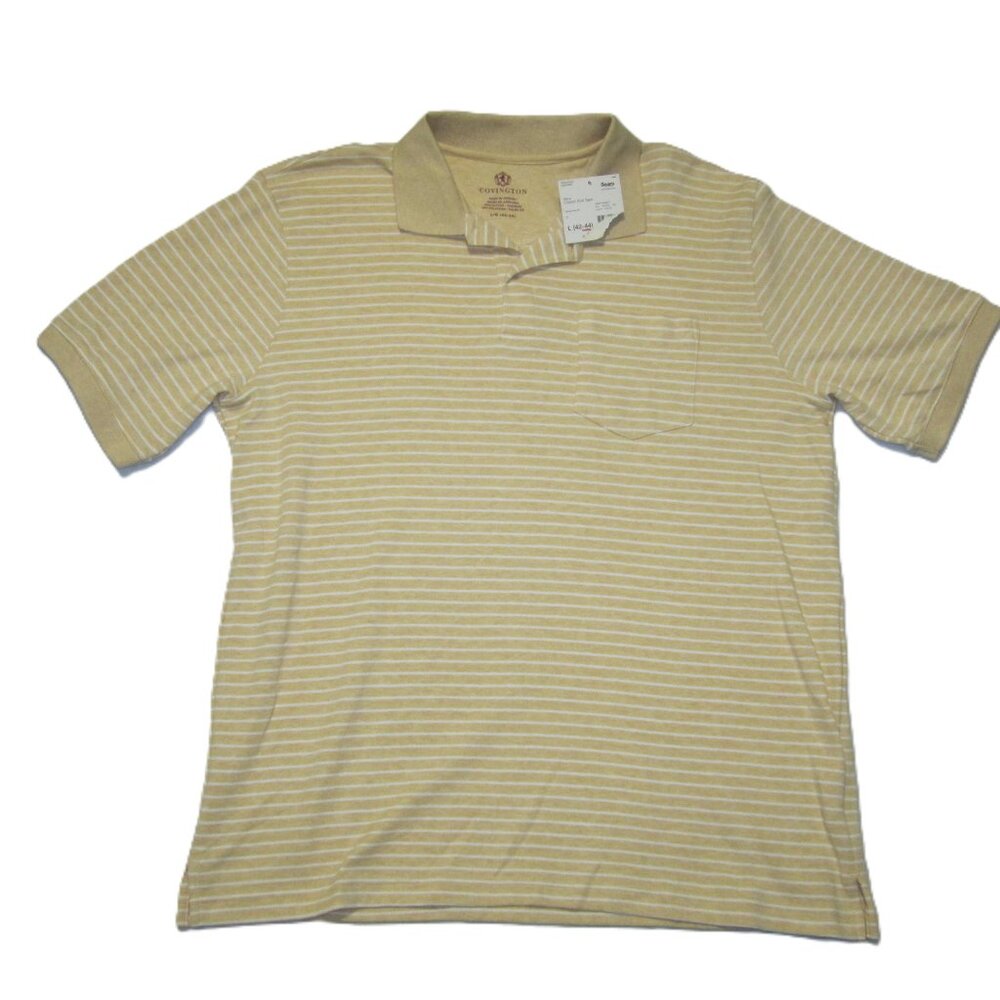 Covington Mens Polo Shirt Casual Size Large Yellow Short Sleeve Soft Striped NWT